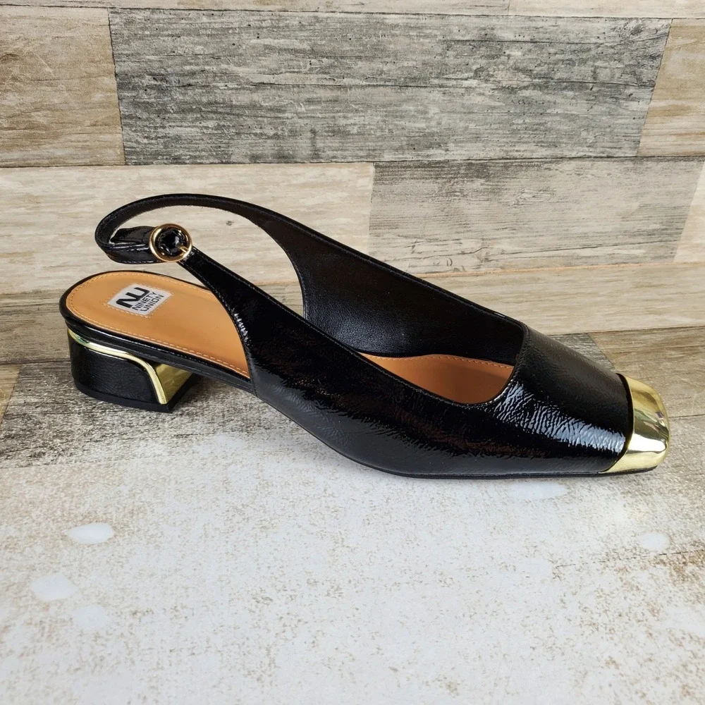 Ninety Union Empress Womens Pump Sz 13 Black Patent Leather Block Heel Slingback
